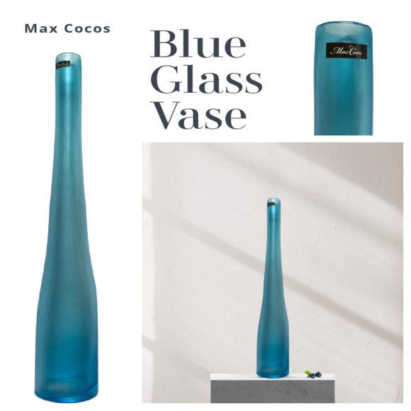 Max Cocos Blue Glass Vase 20" Tall Floor Vase For Home Decor  NWT - Picture 2 of 6